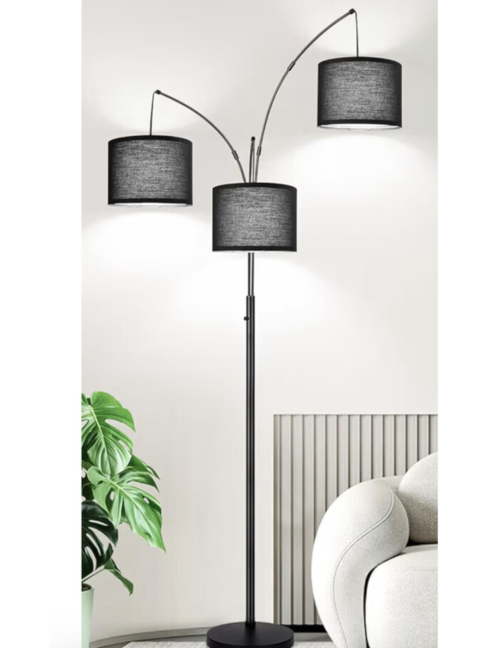 Dimmable Floor Lamp, 3 Lights Black Arc Floor Lamps for Living Room New